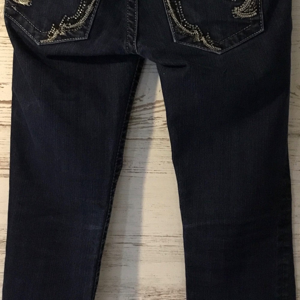 Miss Me Dark Blue Skinny Capris with Silver Embellished Pocket - Picture 6 of 11